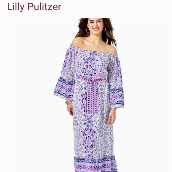 Lilly Pulitzer Women’s Abigale Midi Dress Engineered Multi Rayon Off Shoulder XS - Picture 13 of 16